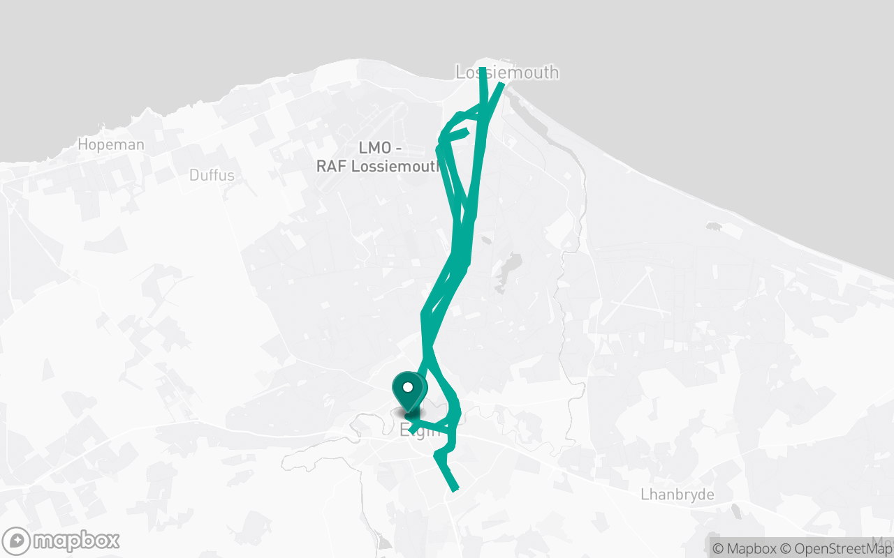 Map of the Elgin · Route 10 practice route near Elgin test centre, drawn on real streets