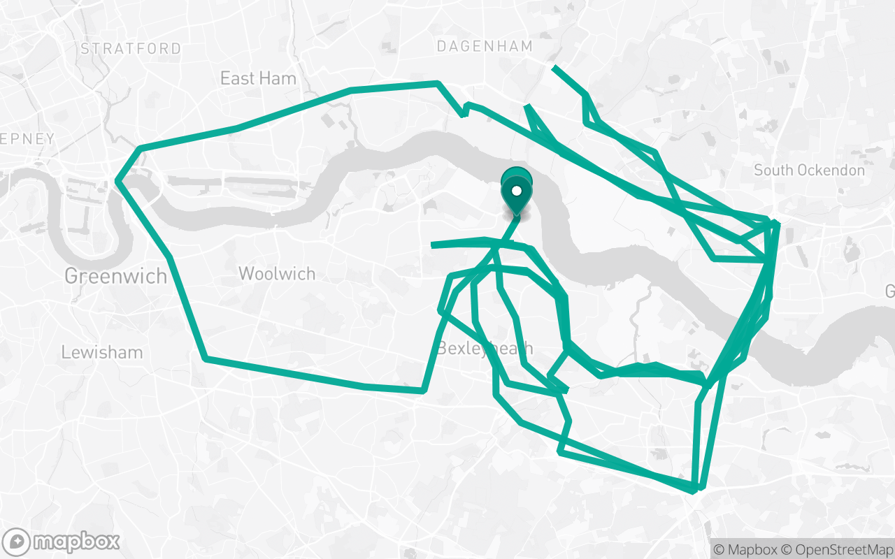 Map of the Erith · Route 11 practice route near Erith test centre, drawn on real streets