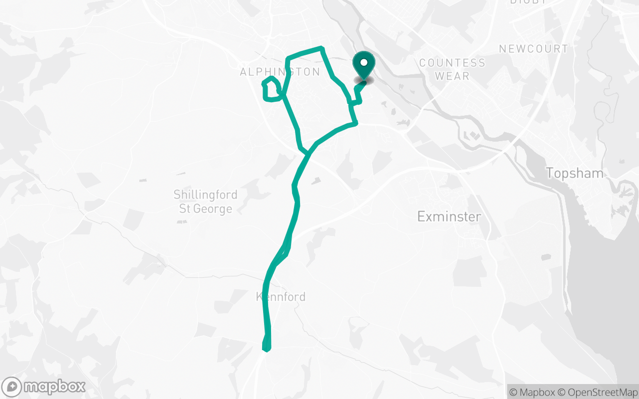 Map of the Exeter · Route 36 practice route near Exeter test centre, drawn on real streets