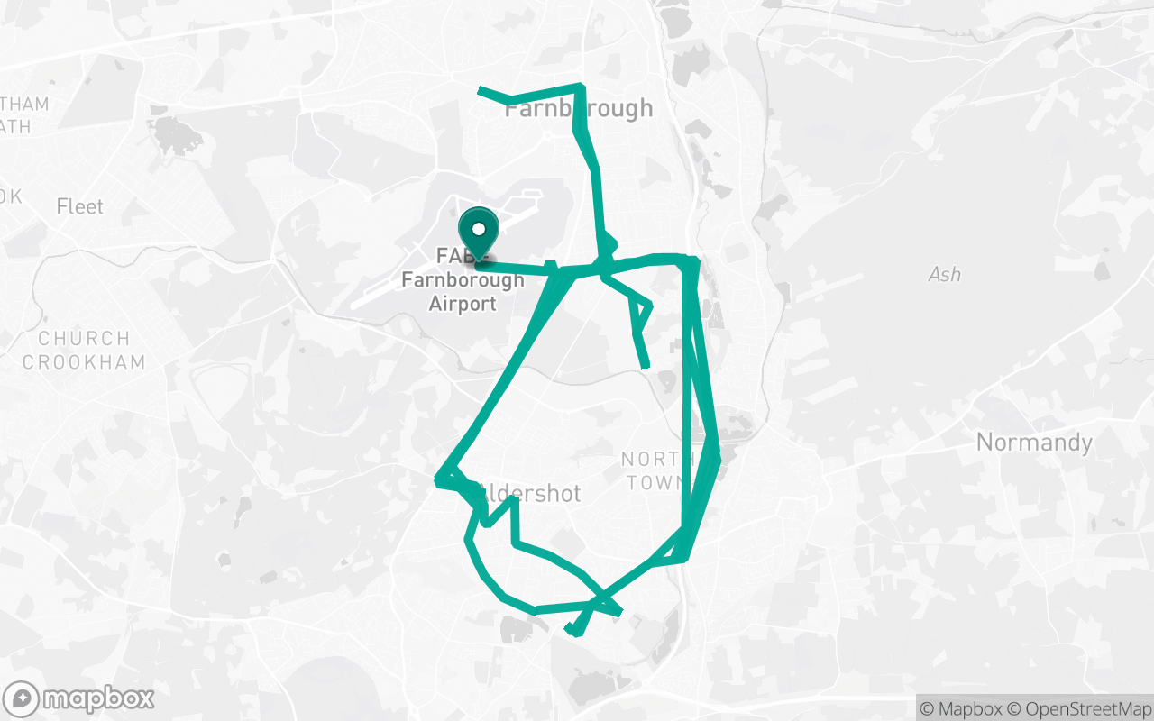Map of the Farnborough · Route 2 practice route near Farnborough Test Centre, drawn on real streets