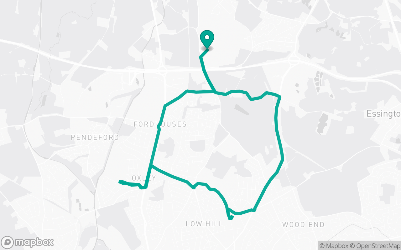 Map of the Featherstone · School-zone practice loop practice route near Featherstone test centre, drawn on real streets