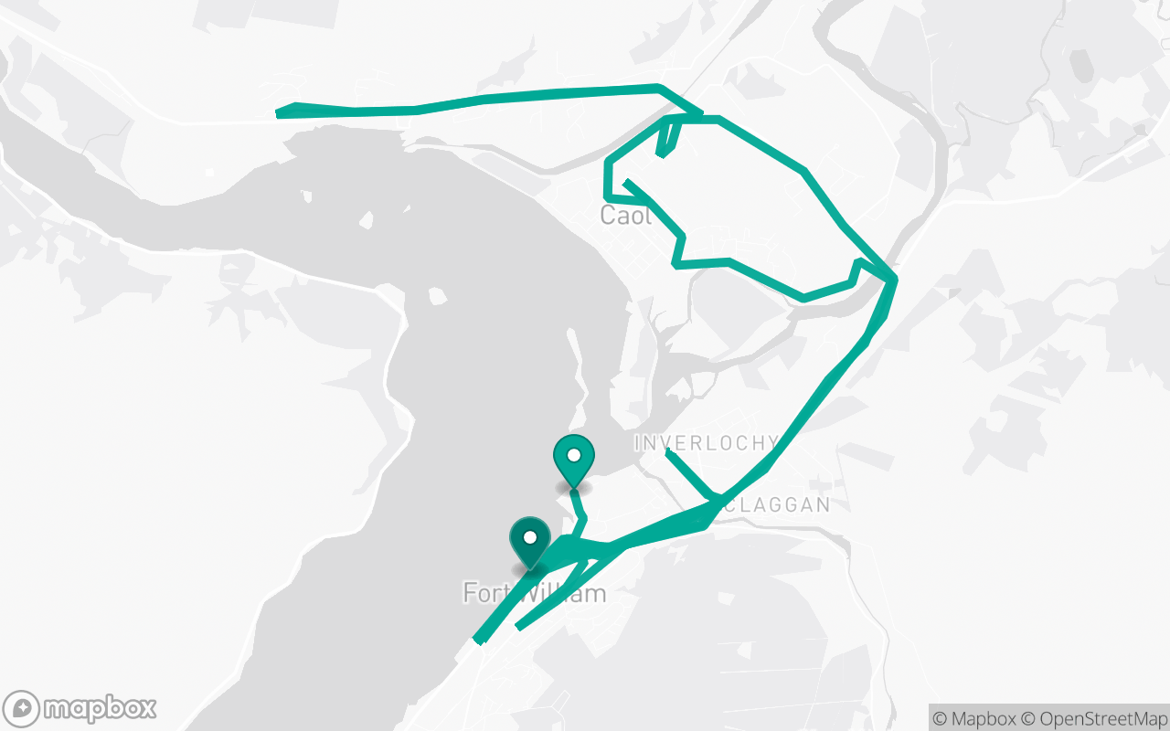 Map of the Fort William · Route 1 practice route near Fort William test centre, drawn on real streets