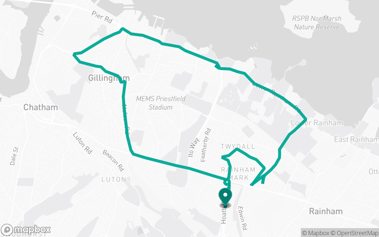 Map of the Gillingham · Route 35 practice route near Gillingham test centre, drawn on real streets