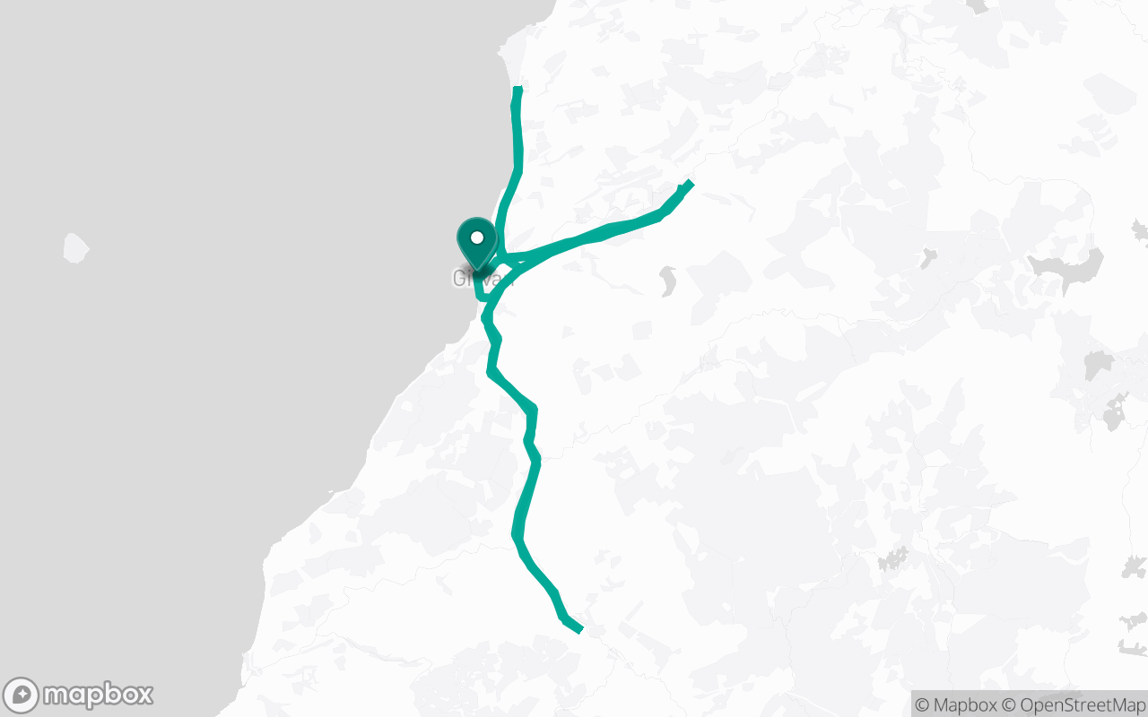 Map of the Girvan · Route 5 practice route near Girvan test centre, drawn on real streets