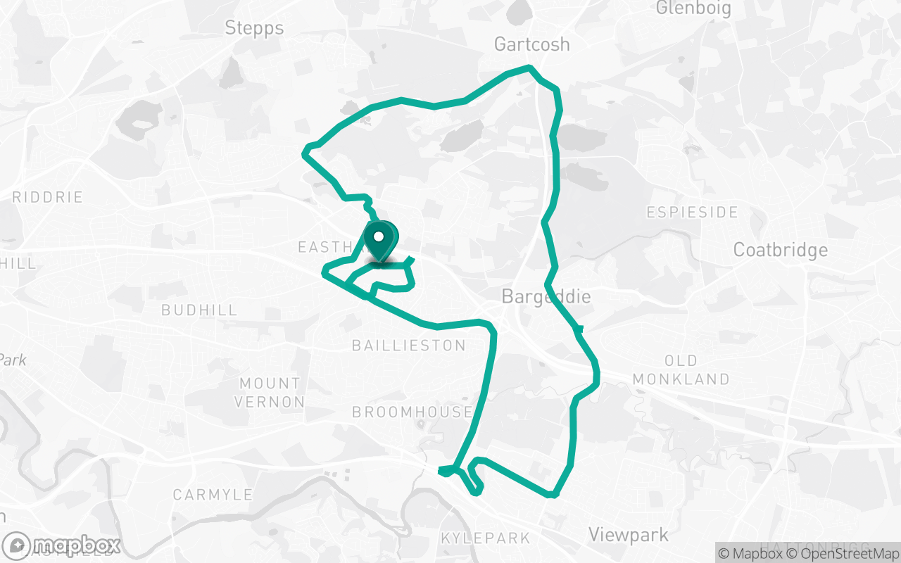 Map of the Glasgow (Baillieston) · Route 19 practice route near Glasgow (Baillieston) test centre, drawn on real streets