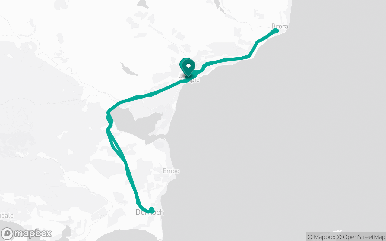 Map of the Golspie · Route 1 practice route near Golspie test centre, drawn on real streets
