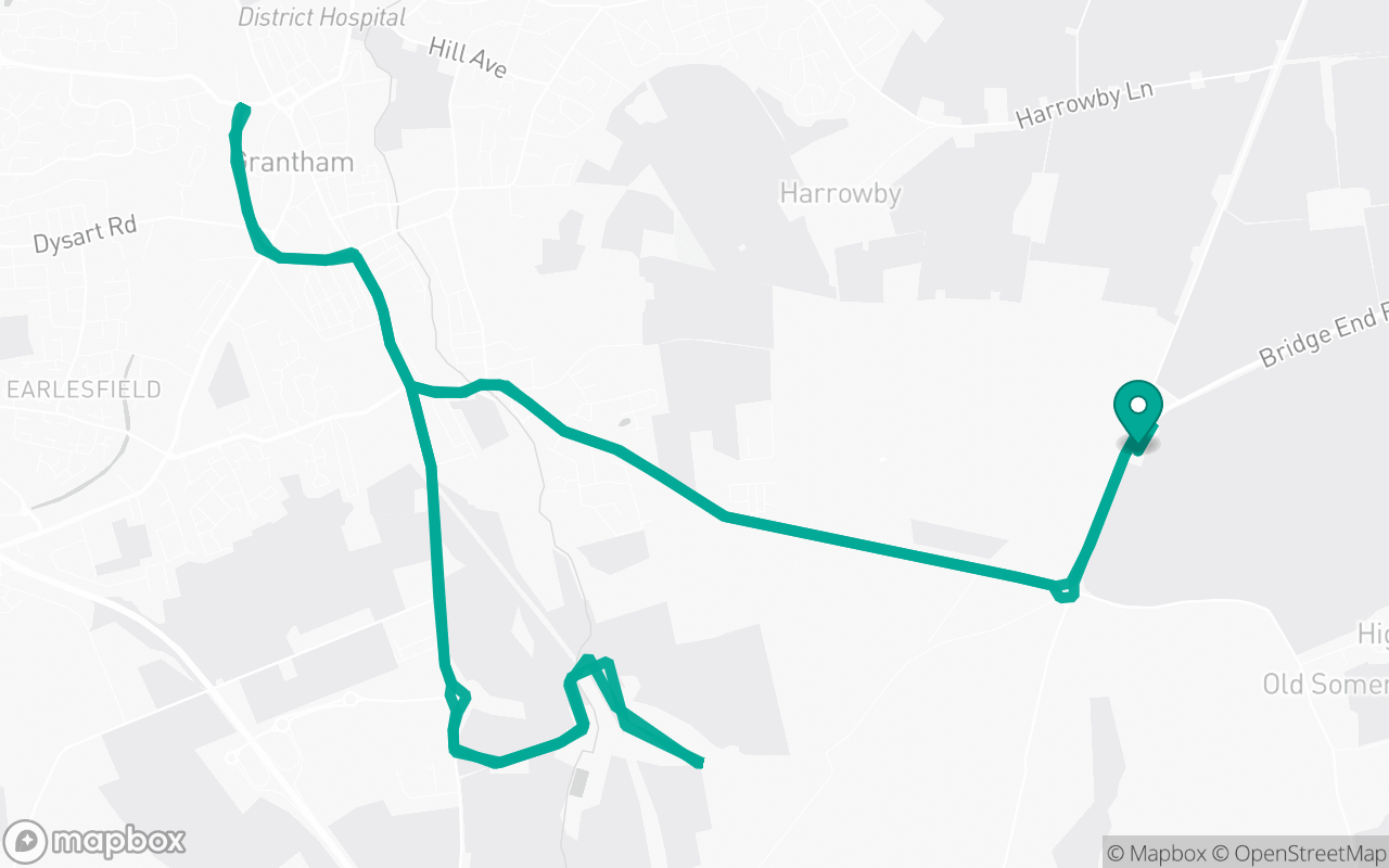 Map of the Grantham · Roundabout practice loop practice route near Grantham test centre, drawn on real streets