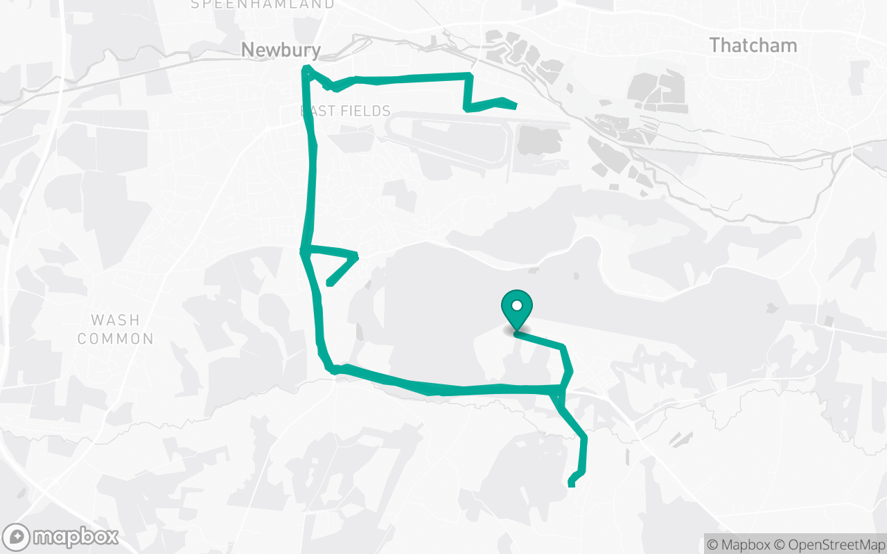Map of the Greenham · Residential practice loop practice route near Greenham test centre, drawn on real streets