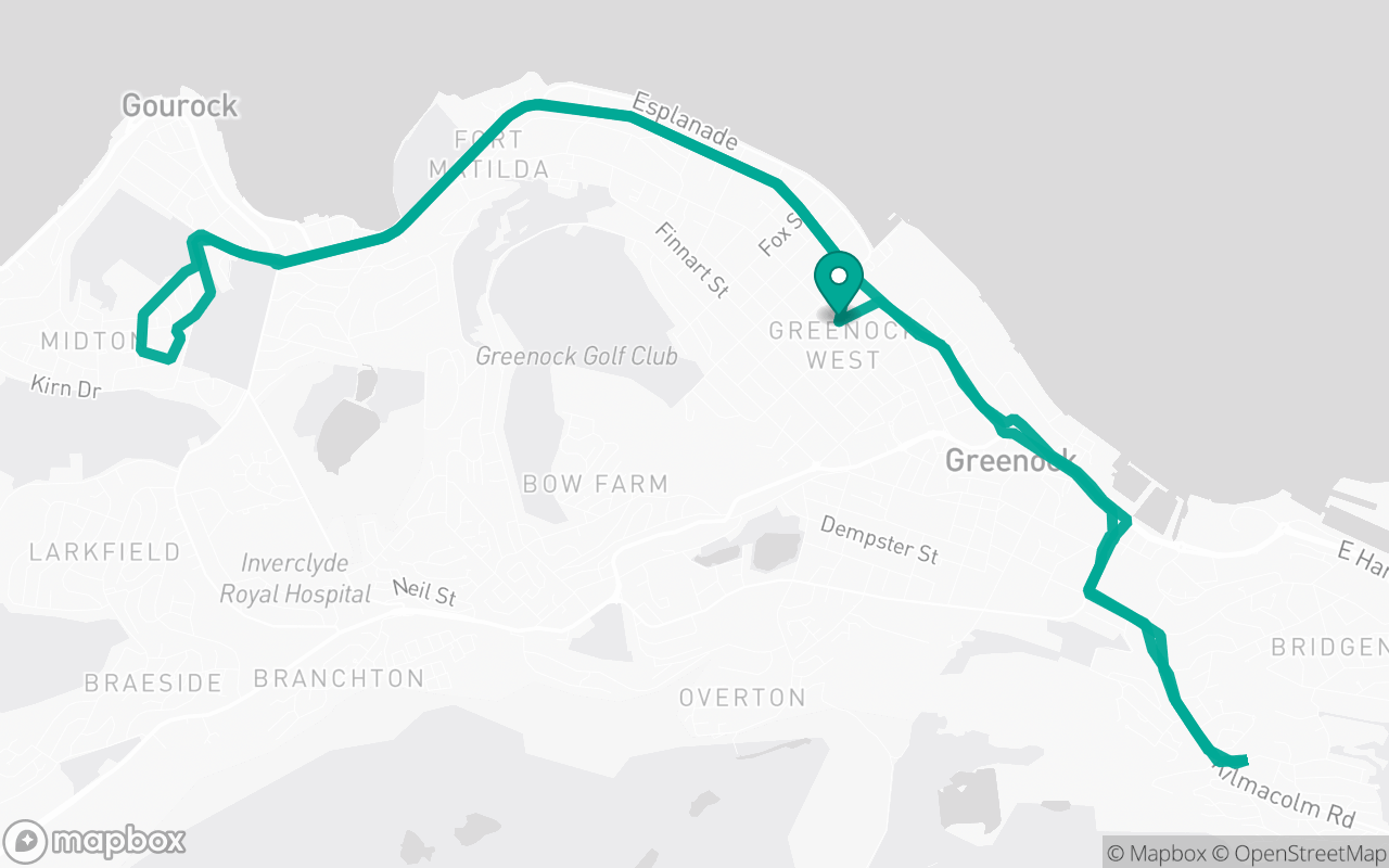 Map of the Greenock · School-zone practice loop practice route near Greenock test centre, drawn on real streets