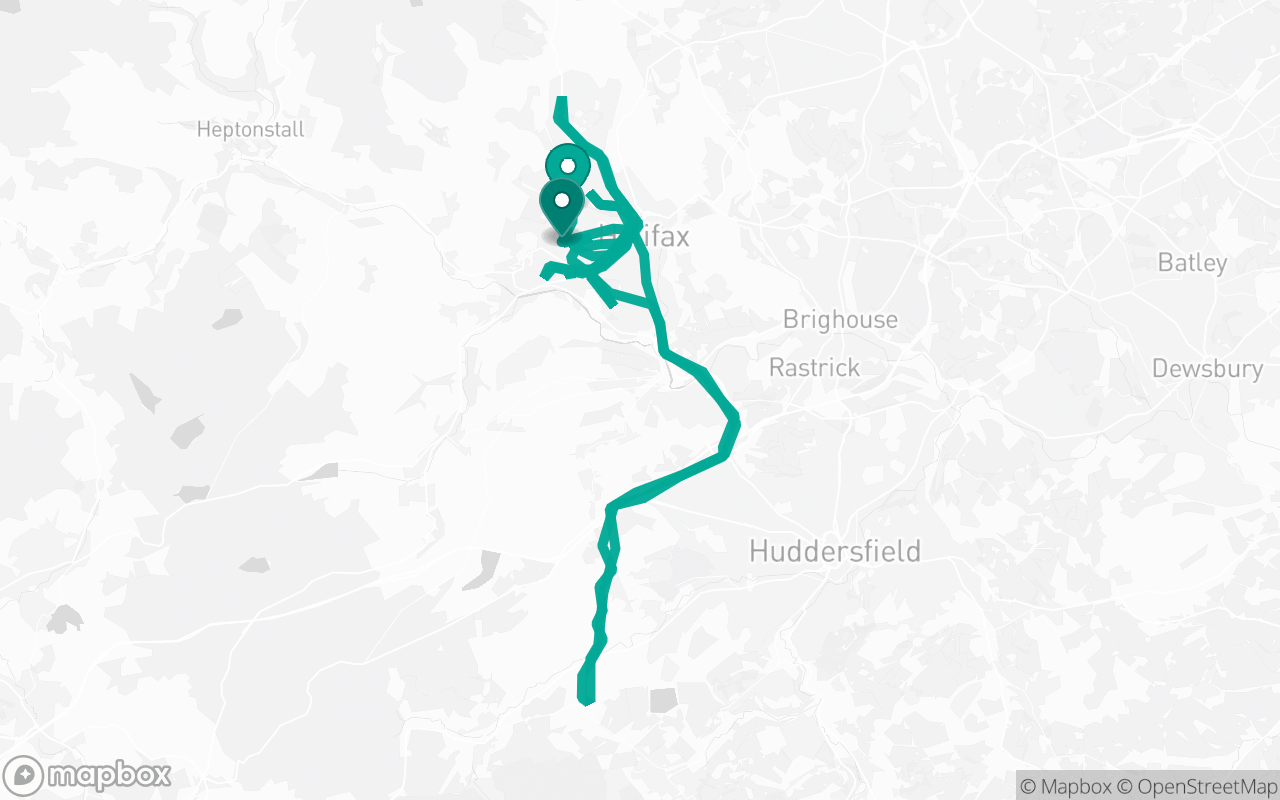 Map of the Halifax · Route 14 practice route near Halifax test centre, drawn on real streets