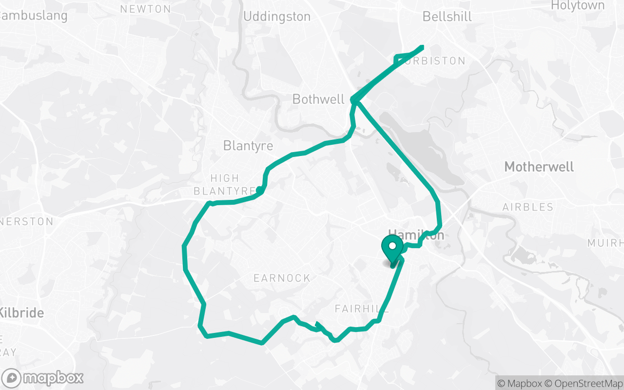 Map of the Hamilton · Roundabout practice loop practice route near Hamilton test centre, drawn on real streets