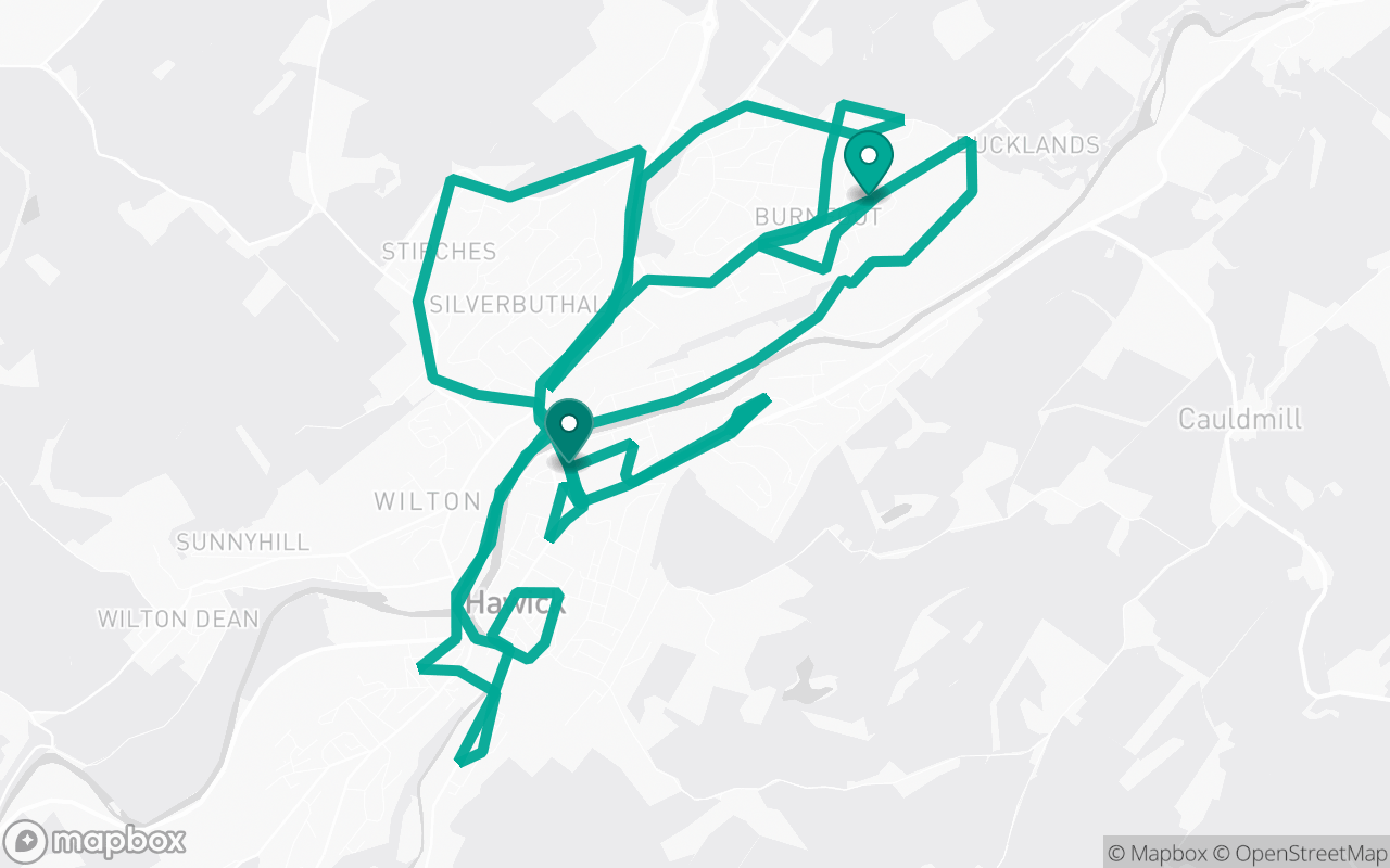 Map of the Hawick · Route 5 practice route near Hawick test centre, drawn on real streets
