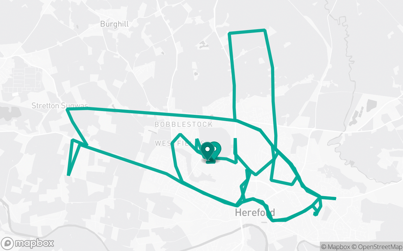 Map of the Hereford · Route 7 practice route near Hereford test centre, drawn on real streets