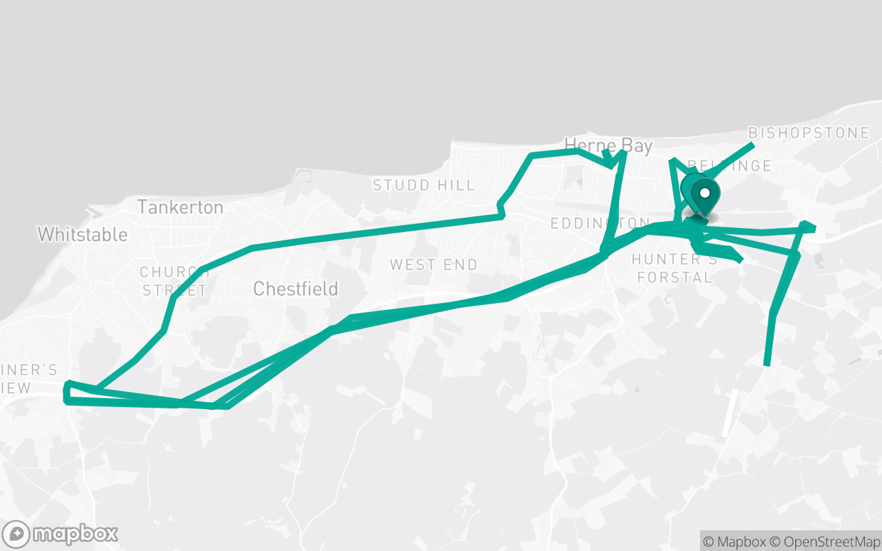 Map of the Herne Bay · Route 5 practice route near Herne Bay test centre, drawn on real streets