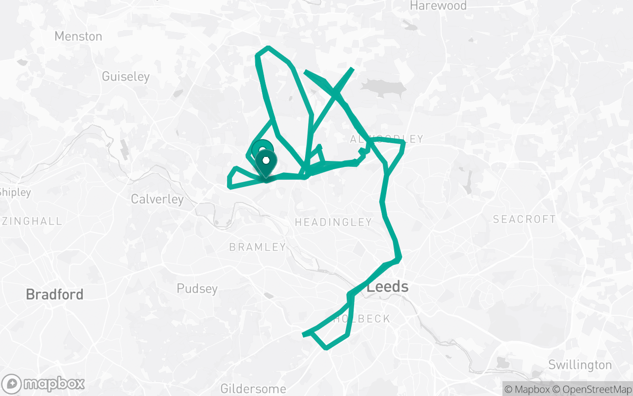 Map of the Horsforth · Route 7 practice route near Horsforth test centre, drawn on real streets