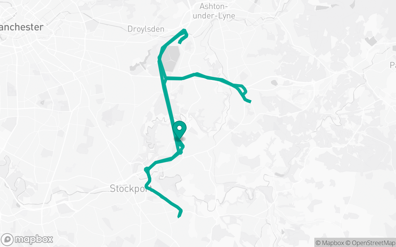 Map of the Hyde · Roundabout practice loop practice route near Hyde test centre, drawn on real streets