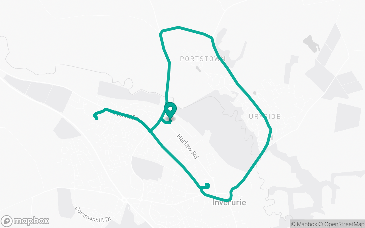 Map of the Inverurie · Residential practice loop practice route near Inverurie test centre, drawn on real streets
