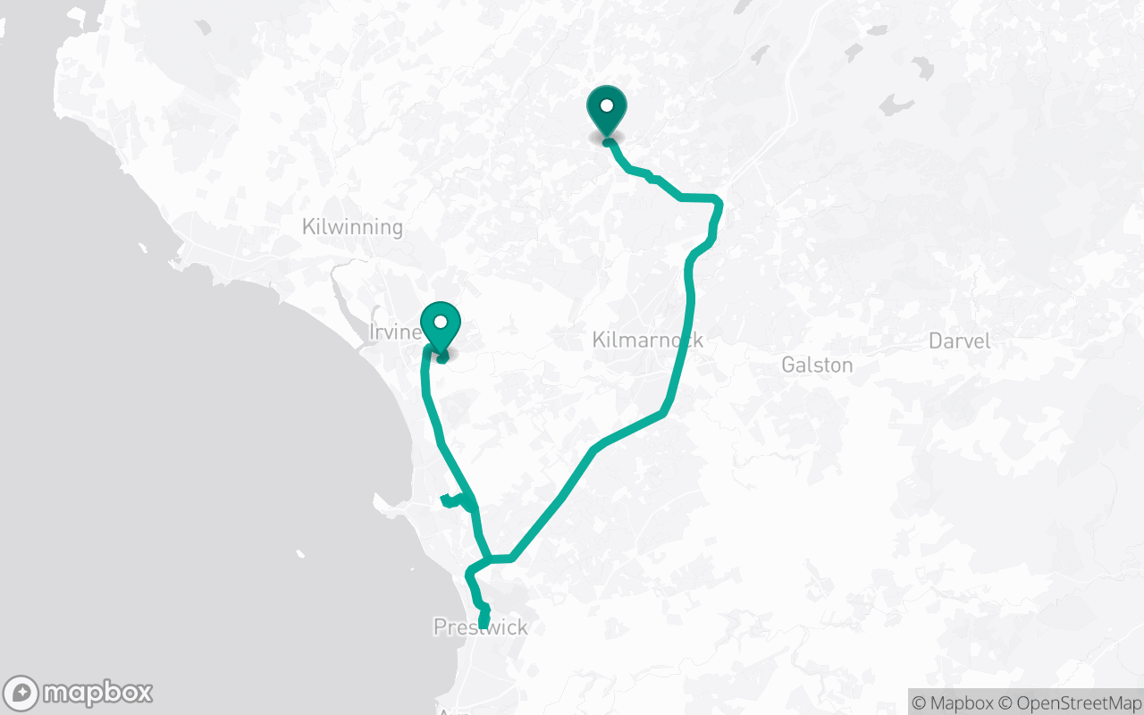 Map of the Ipswich · Route 21 practice route near Ipswich test centre, drawn on real streets