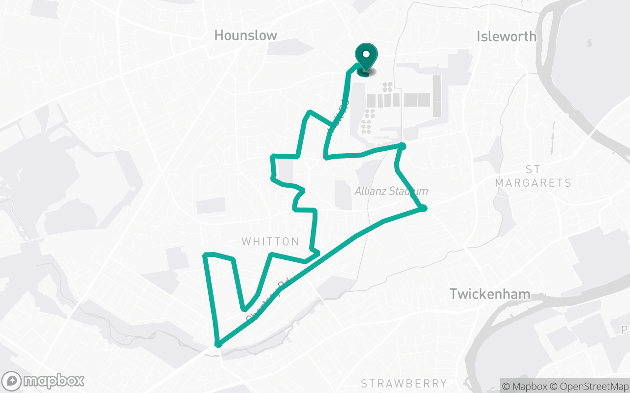 Map of the Isleworth · Route 20 practice route near Isleworth test centre, drawn on real streets