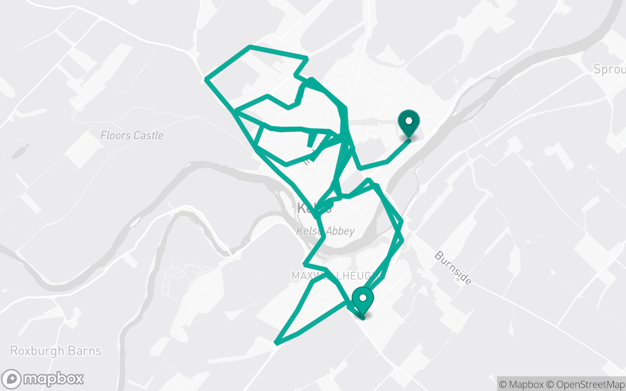 Map of the Kelso · Route 1 practice route near Kelso test centre, drawn on real streets