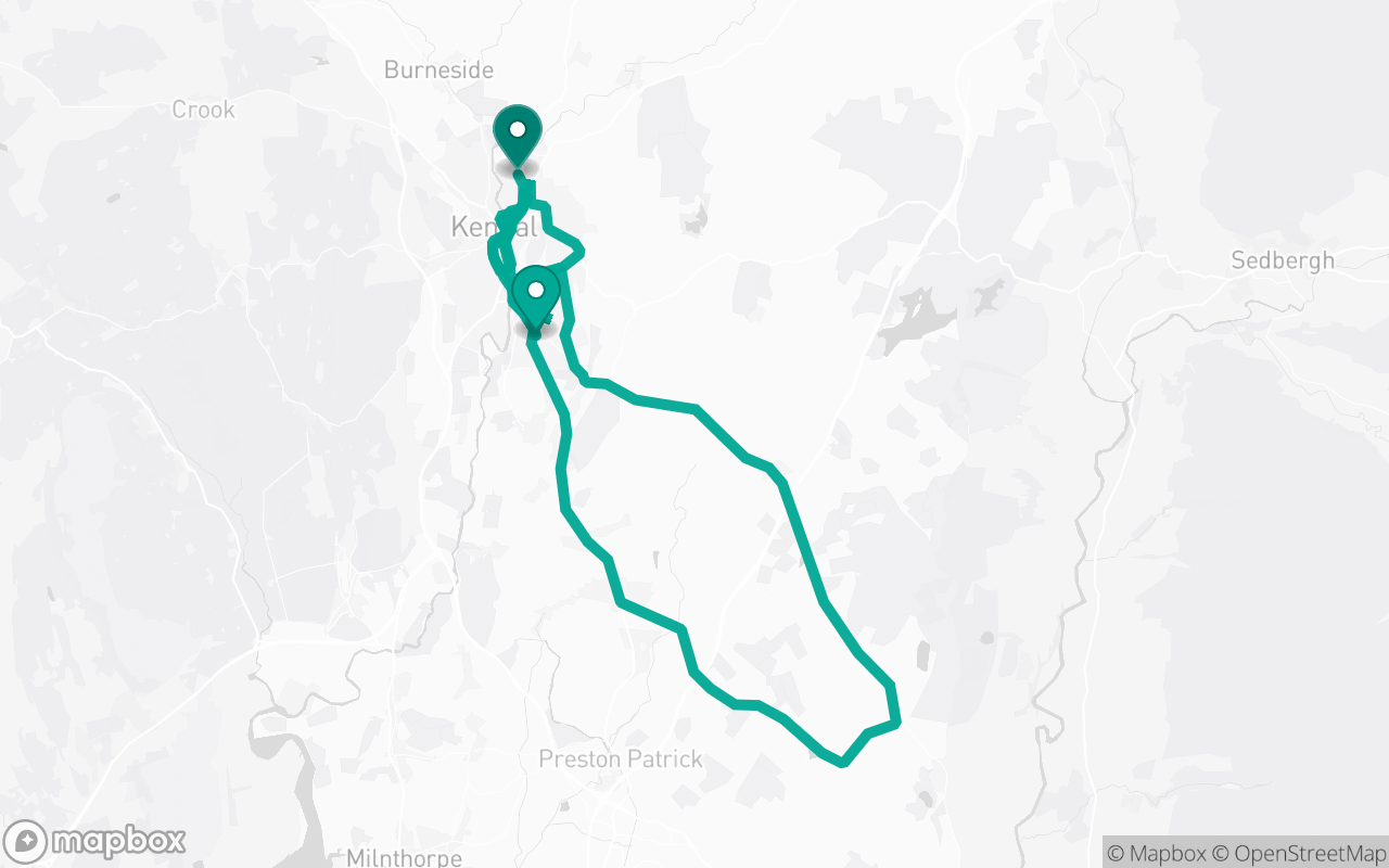 Map of the Kendal · Route 3 practice route near Kendal test centre, drawn on real streets