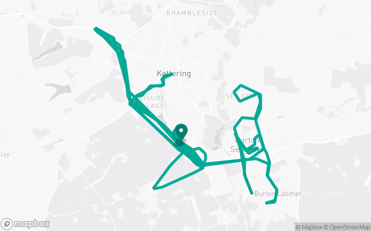 Map of the Kettering · Route 3 practice route near Kettering test centre, drawn on real streets