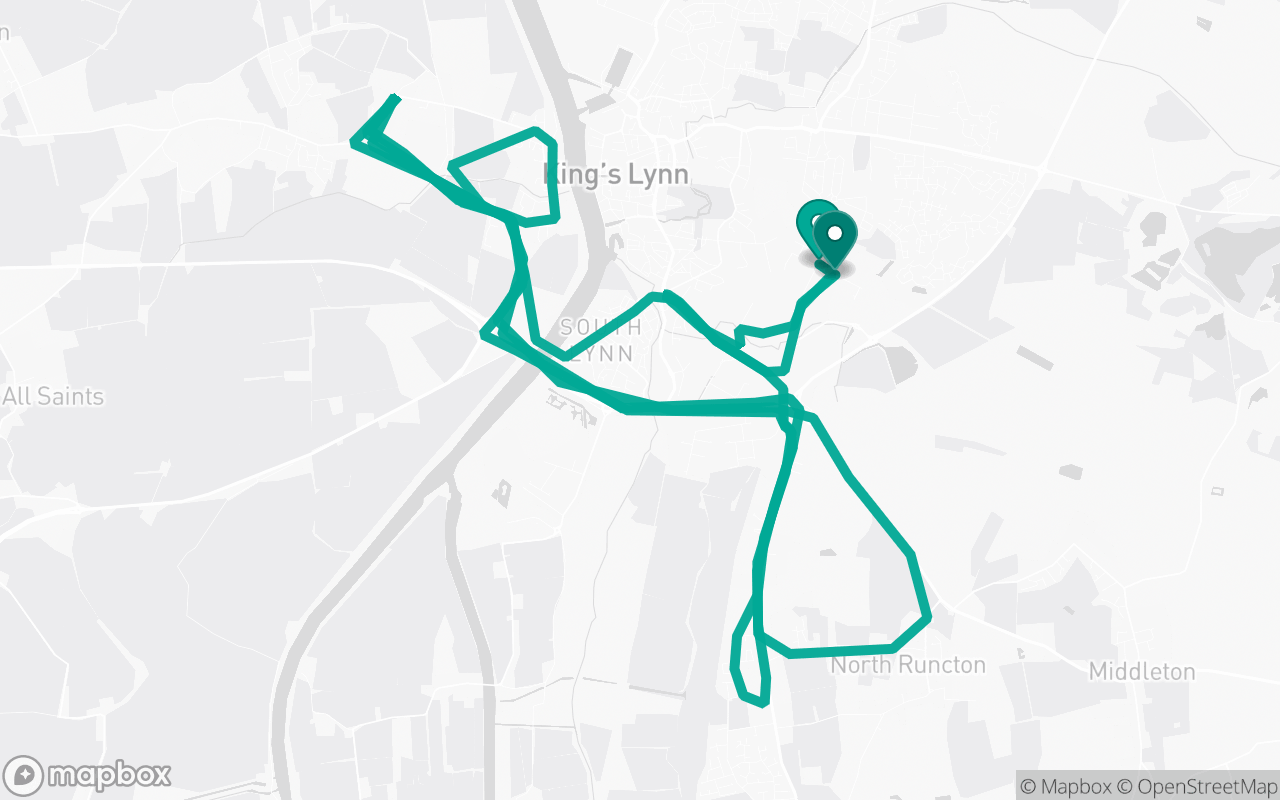 Map of the King's Lynn · Route 8 practice route near King's Lynn test centre, drawn on real streets