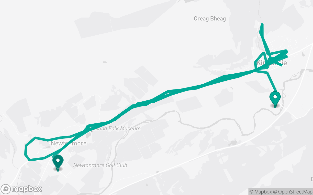 Map of the Kingussie · Route 2 practice route near Kingussie test centre, drawn on real streets