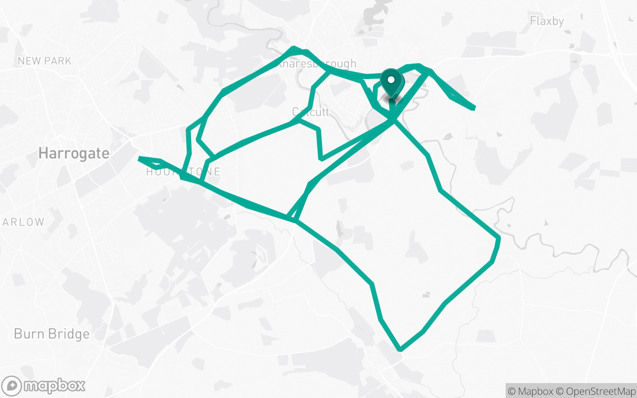 Map of the Knaresborough · Route 13 practice route near Knaresborough test centre, drawn on real streets