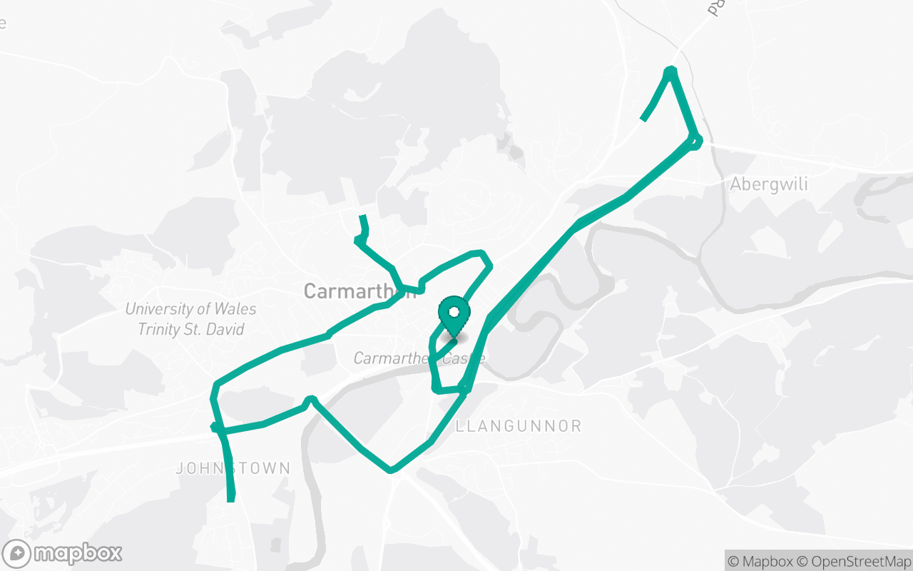 Map of the Lampeter · Residential practice loop practice route near Lampeter test centre, drawn on real streets