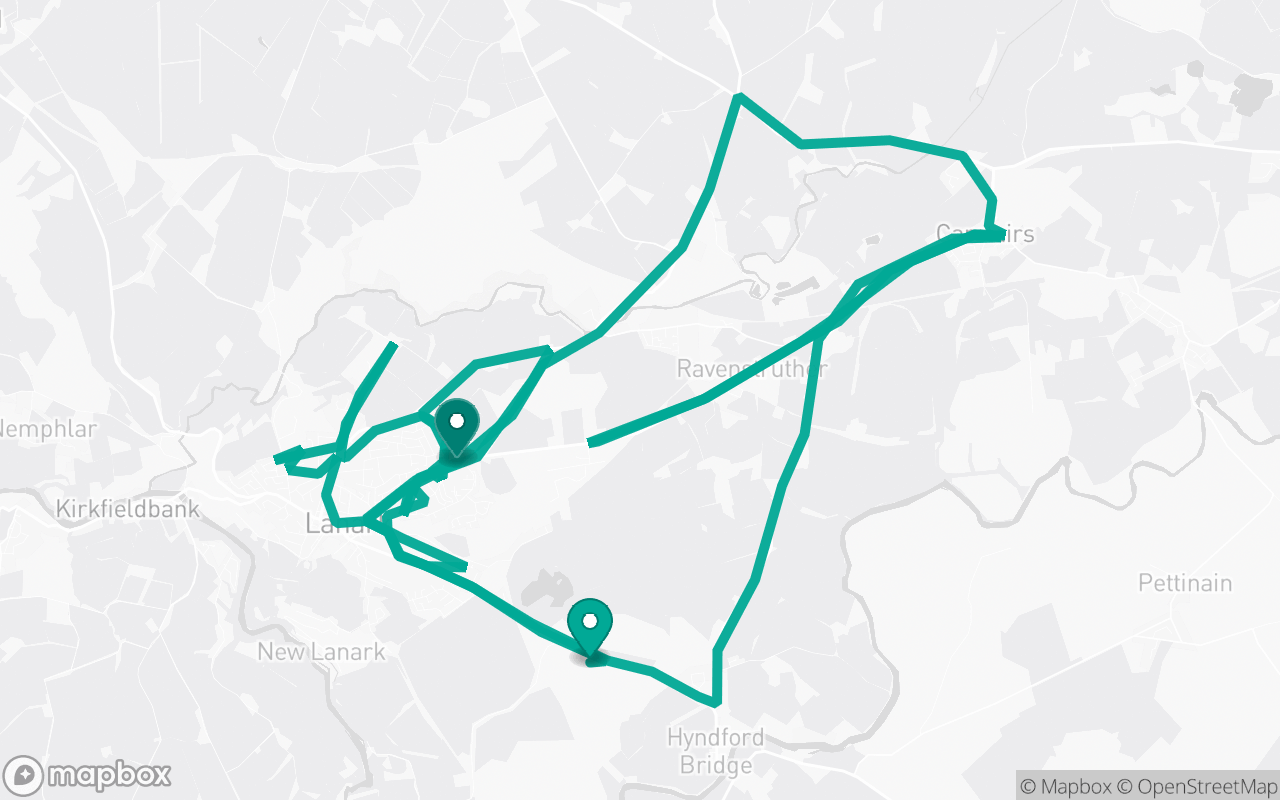 Map of the Lanark · Route 3 practice route near Lanark test centre, drawn on real streets