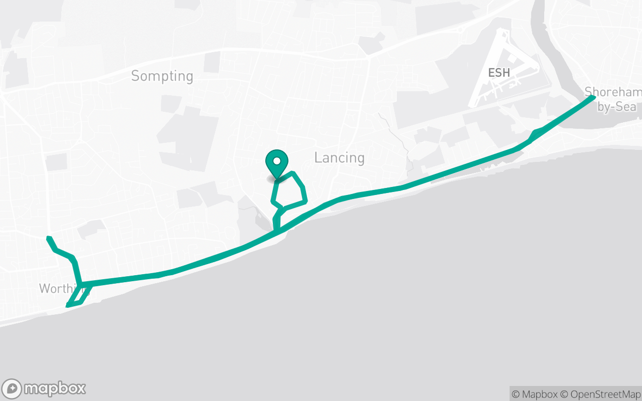 Map of the Lancing · Roundabout practice loop practice route near Lancing test centre, drawn on real streets