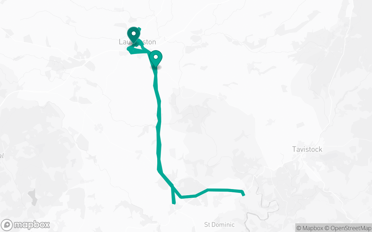 Map of the Launceston · Route 3 practice route near Launceston test centre, drawn on real streets