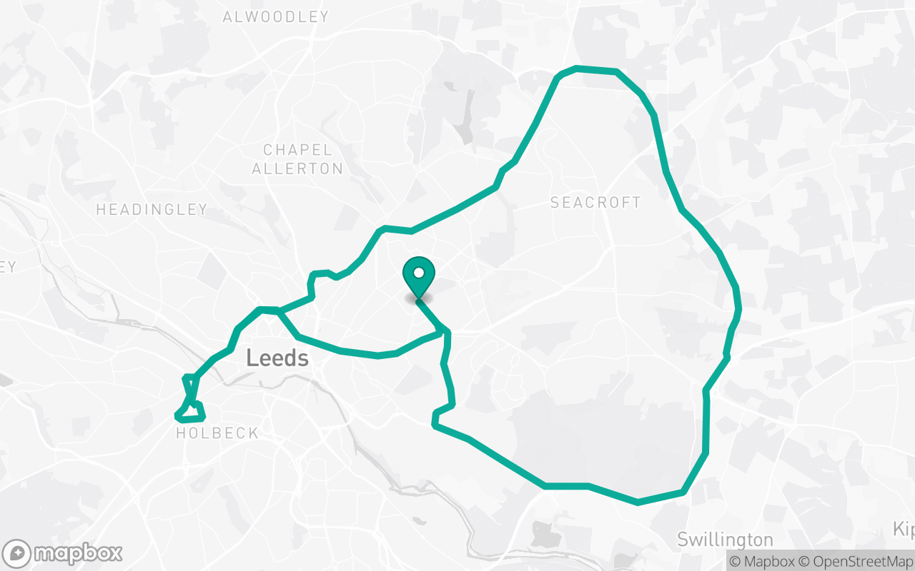 Map of the Leeds (Harehills) · Roundabout practice loop practice route near Leeds (Harehills) test centre, drawn on real streets