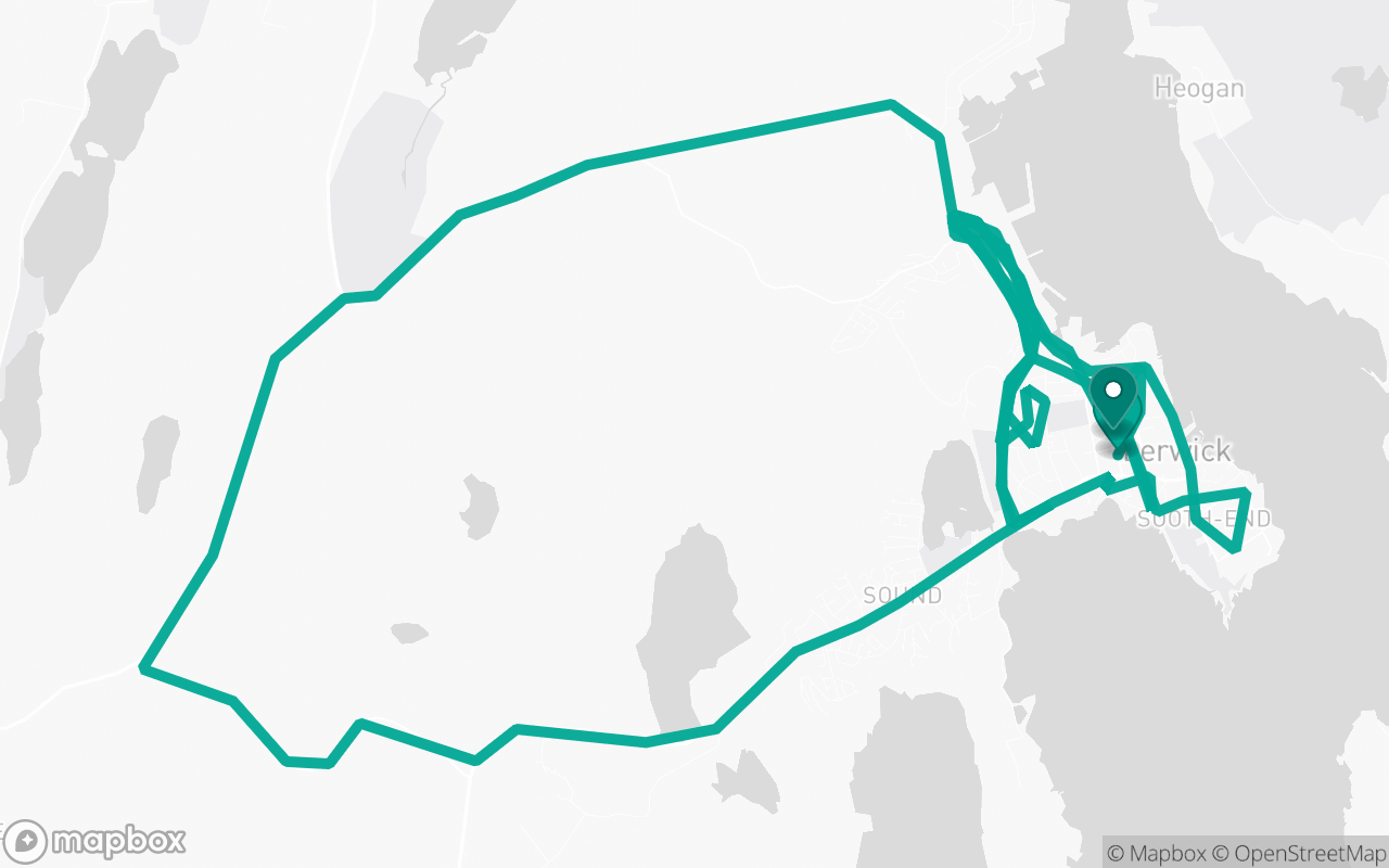 Map of the Lerwick · Route 1 practice route near Lerwick test centre, drawn on real streets