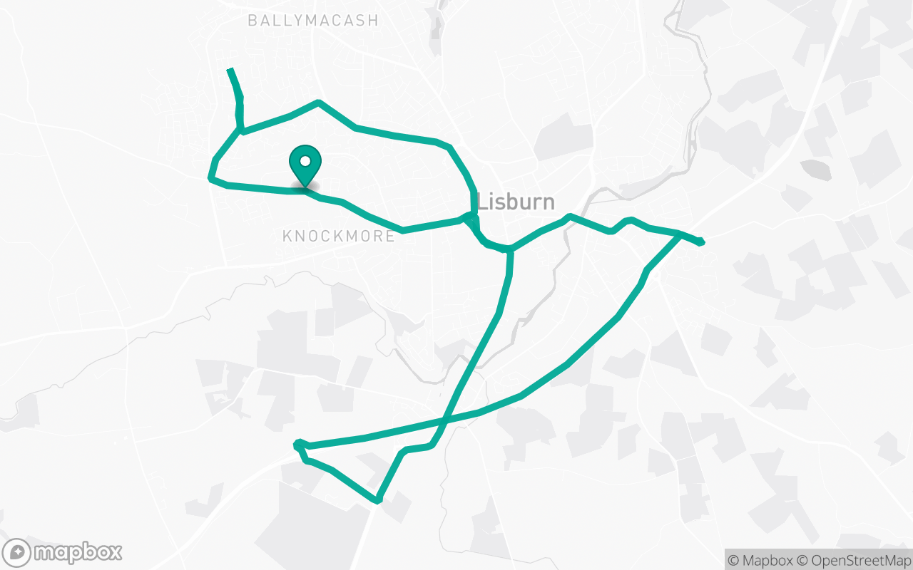 Map of the Lisburn · Roundabout practice loop practice route near Lisburn test centre, drawn on real streets