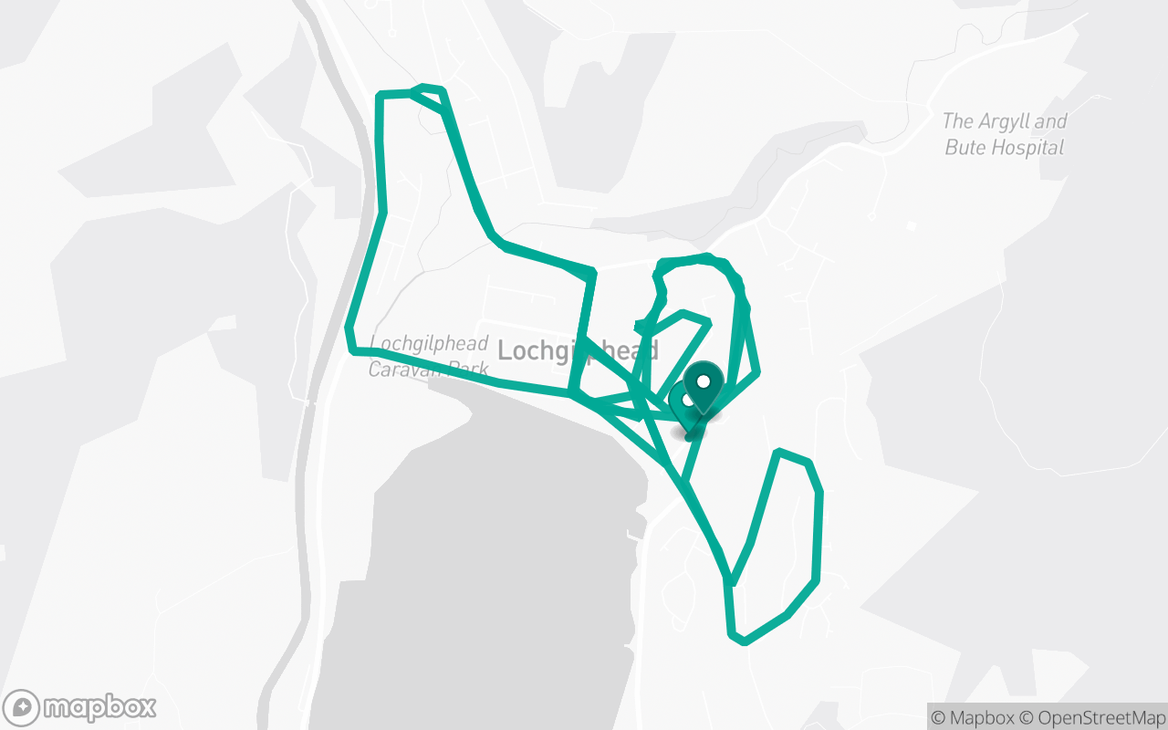 Map of the Lochgilphead · Route 1 practice route near Lochgilphead test centre, drawn on real streets