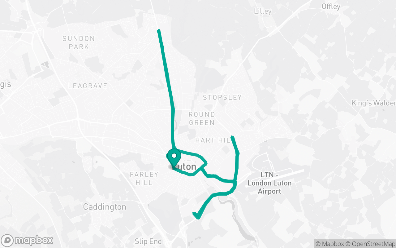 Map of the Luton · Roundabout practice loop practice route near Luton test centre, drawn on real streets