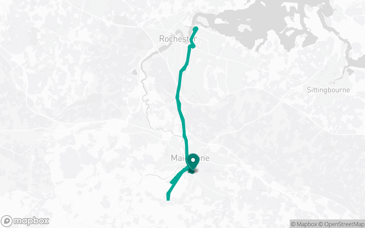 Map of the Maidstone · Route 5 practice route near Maidstone test centre, drawn on real streets