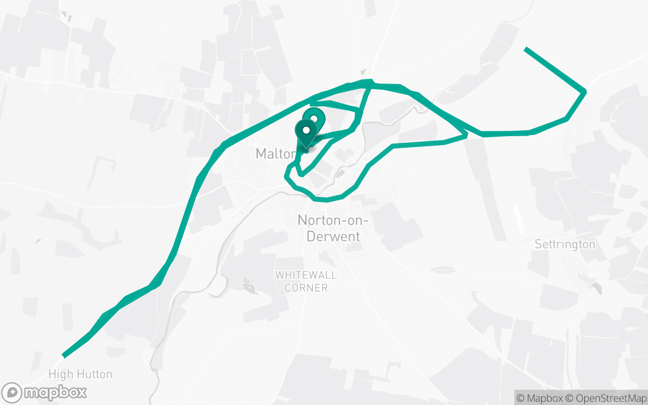 Map of the Malton · Route 3 practice route near Malton test centre, drawn on real streets