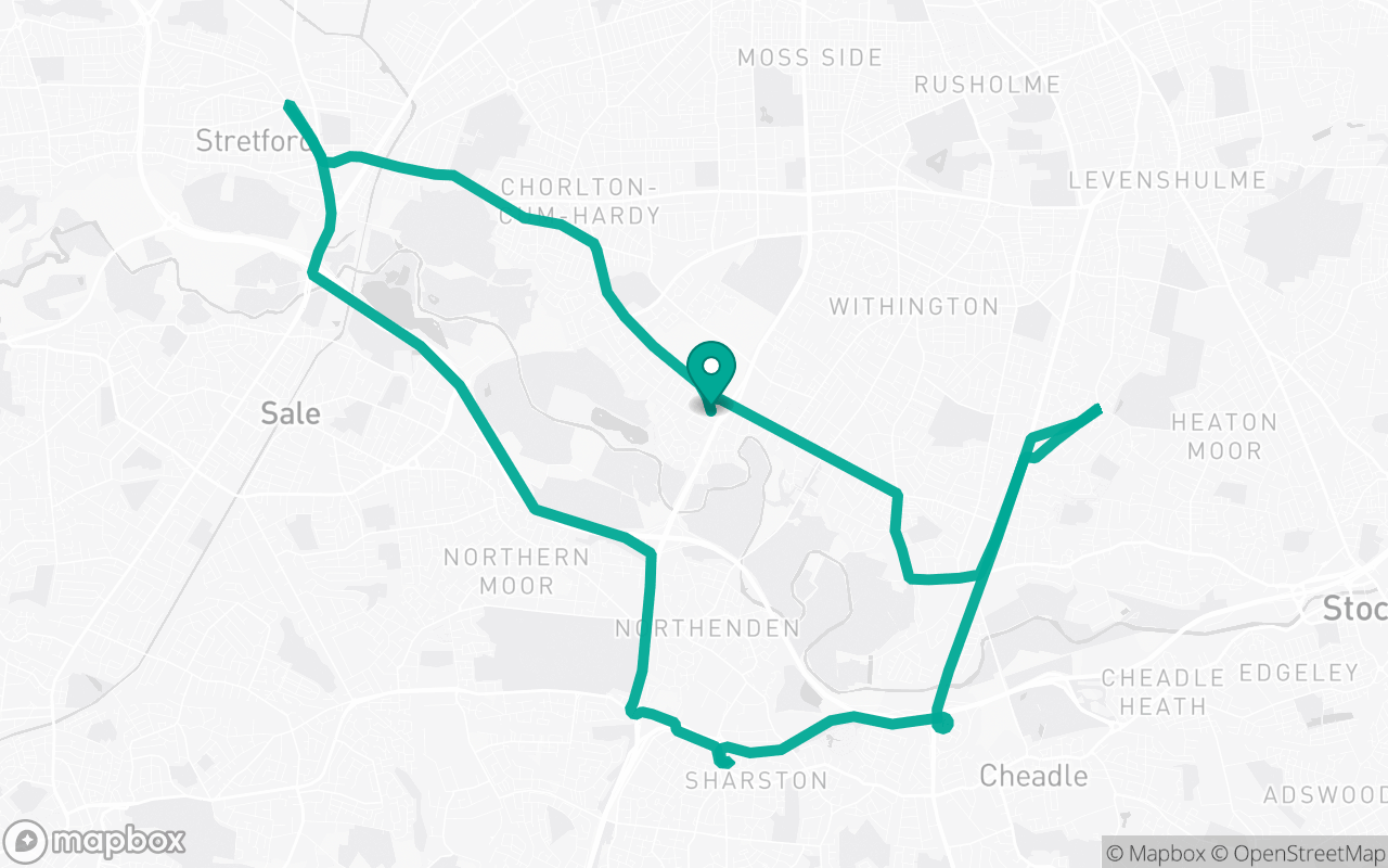 Map of the Manchester · Roundabout practice loop practice route near Manchester test centre, drawn on real streets