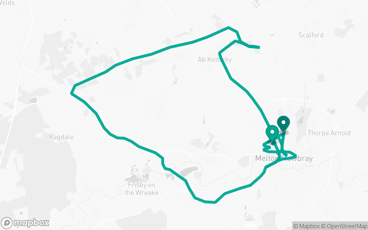Map of the Melton Mowbray · Route 1 practice route near Melton Mowbray test centre, drawn on real streets