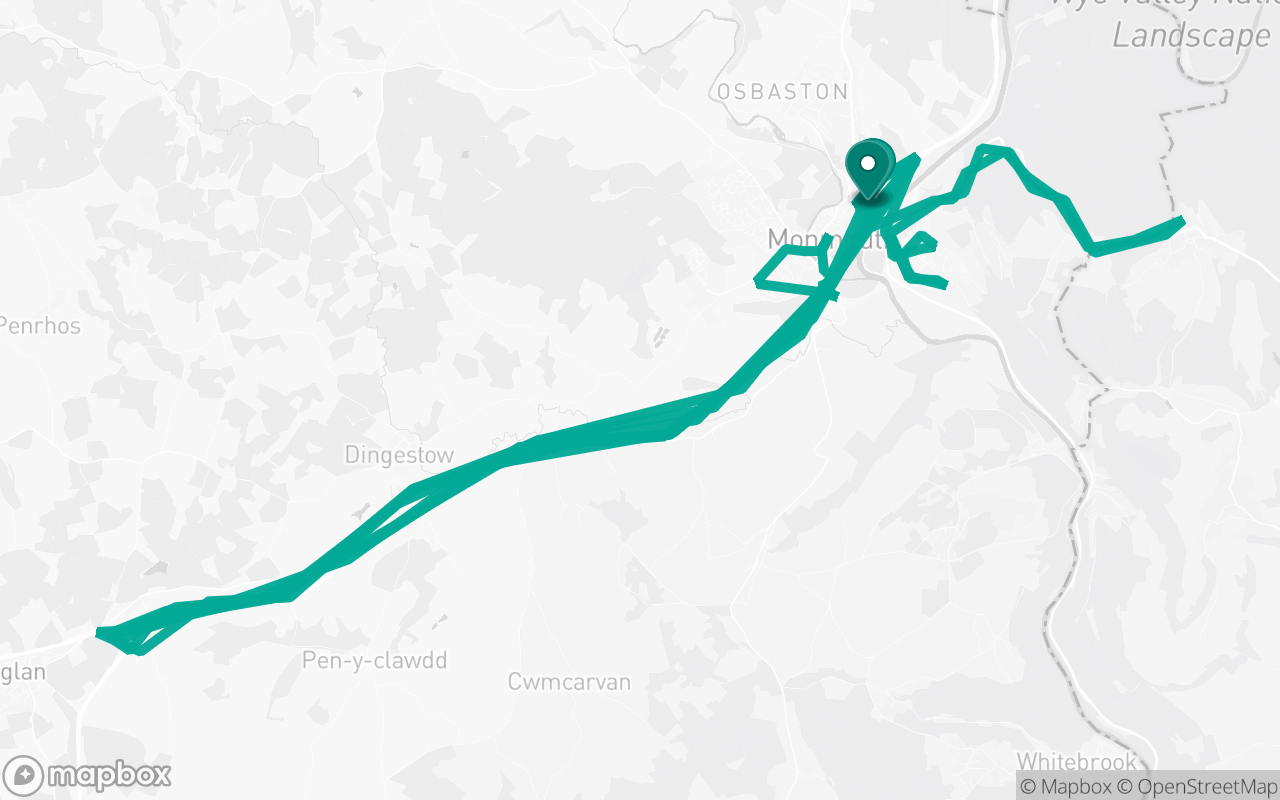 Map of the Monmouth · Route 2 practice route near Monmouth test centre, drawn on real streets