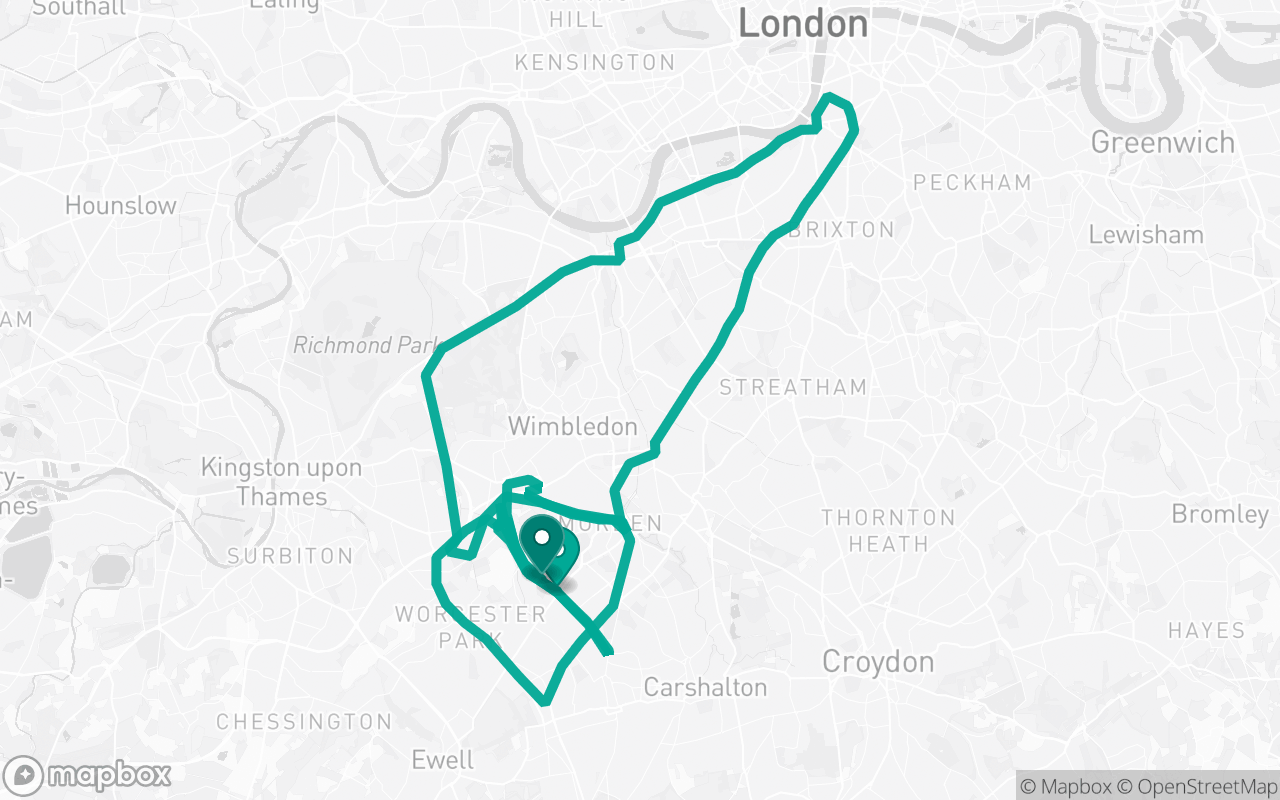 Map of the Morden · Route 12 practice route near Morden test centre, drawn on real streets