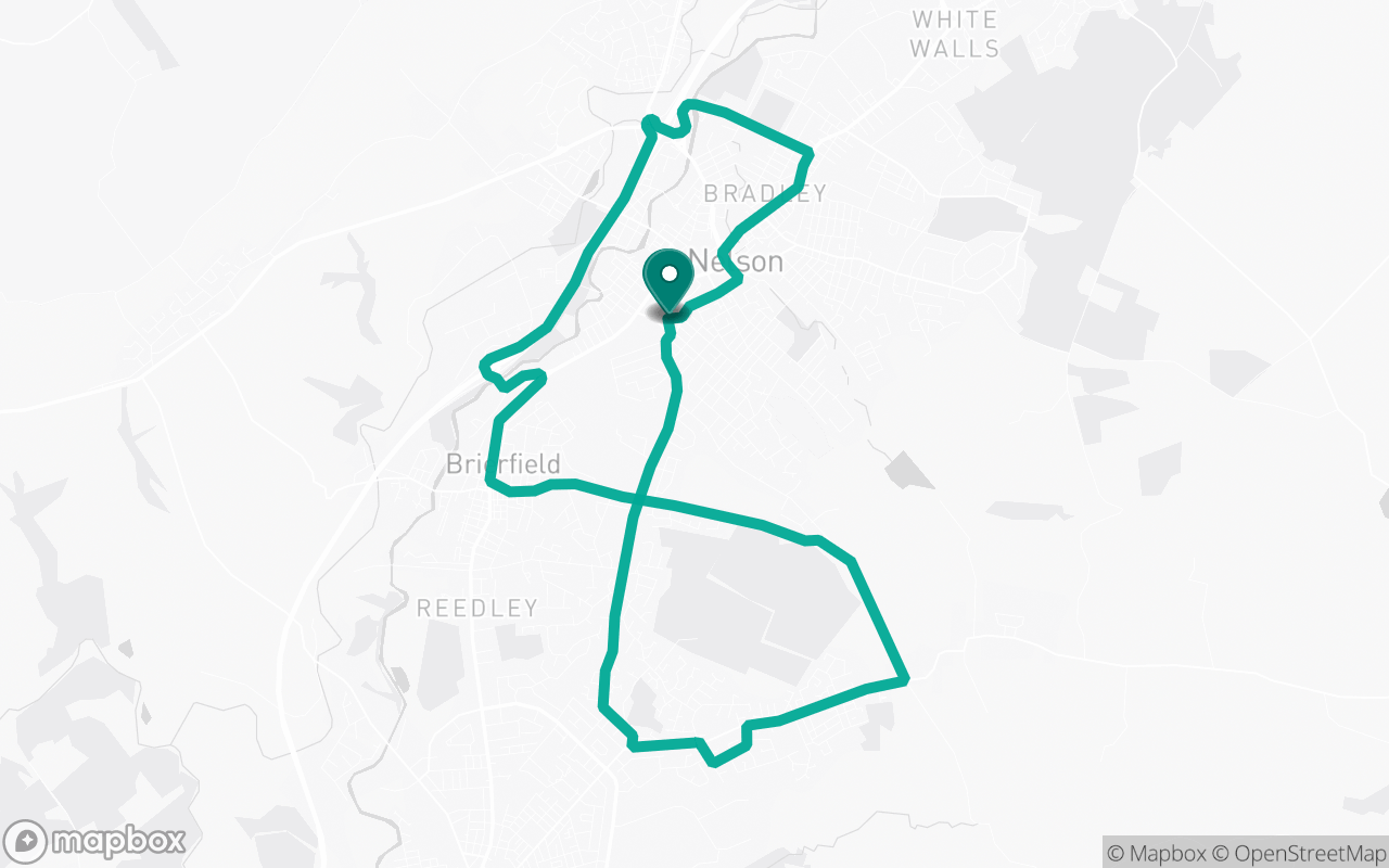 Map of the Nelson · Route 53 practice route near Nelson test centre, drawn on real streets