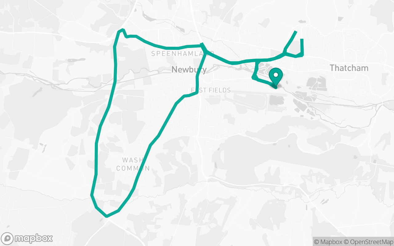 Map of the Newbury · Residential + A-road practice loop practice route near Newbury test centre, drawn on real streets