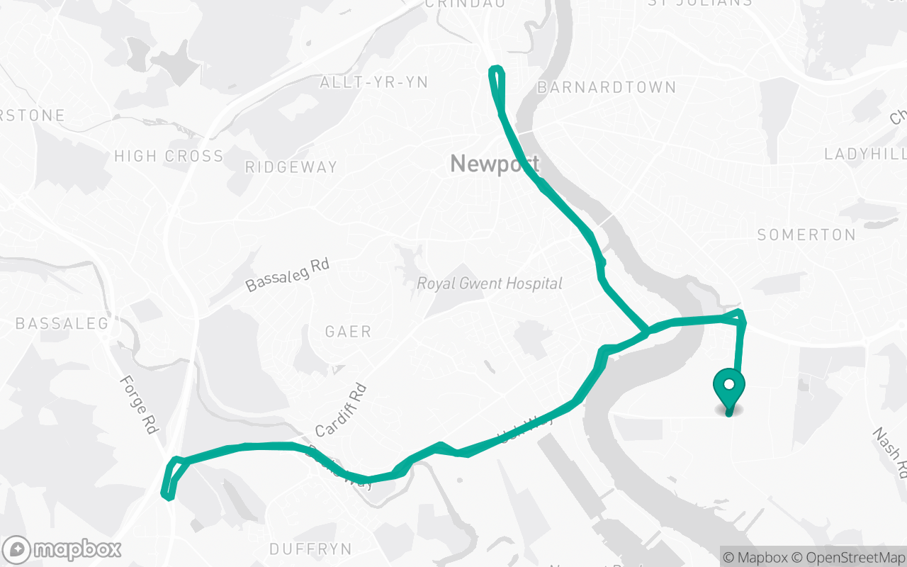 Map of the Newport (Gwent) · Dual-carriageway practice loop practice route near Newport (Gwent) test centre, drawn on real streets