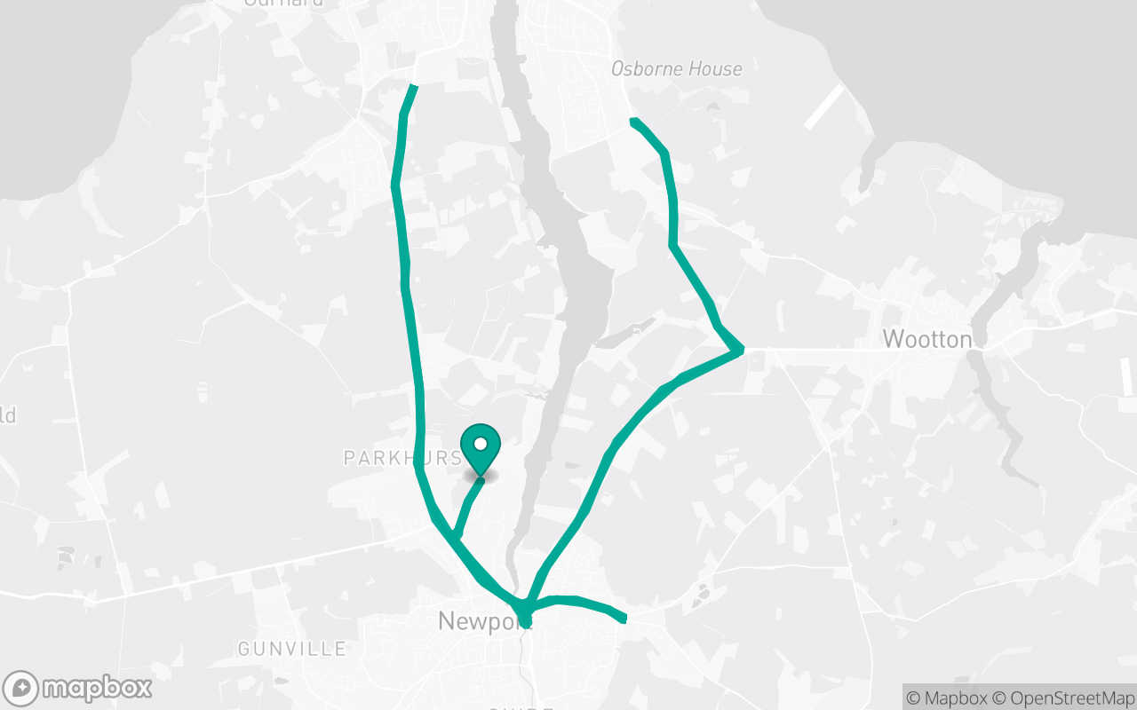 Map of the Newport (Isle of Wight) · Roundabout practice loop practice route near Newport (Isle of Wight) test centre, drawn on real streets