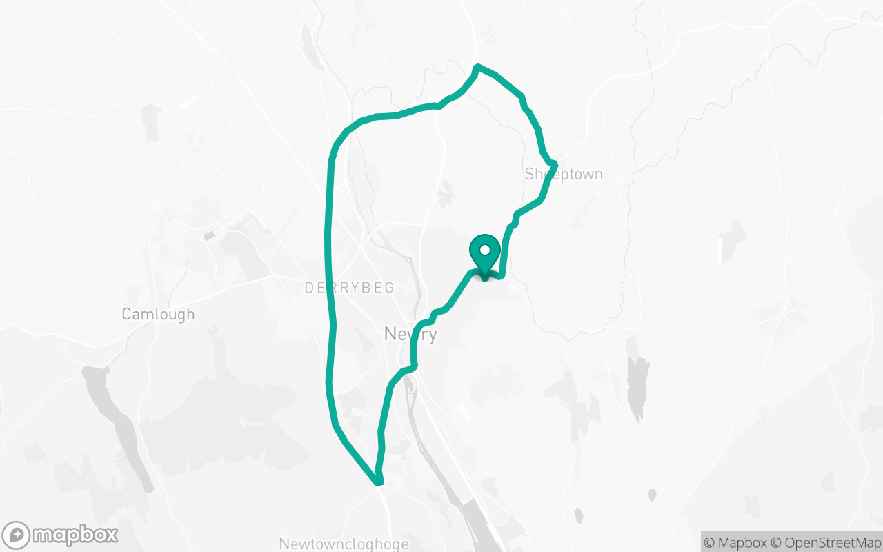 Map of the Newry · Dual-carriageway practice loop practice route near Newry test centre, drawn on real streets
