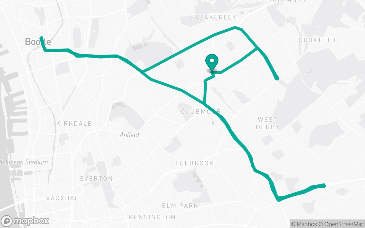 Map of the Norris Green (Liverpool) · Roundabout practice loop practice route near Norris Green (Liverpool) test centre, drawn on real streets